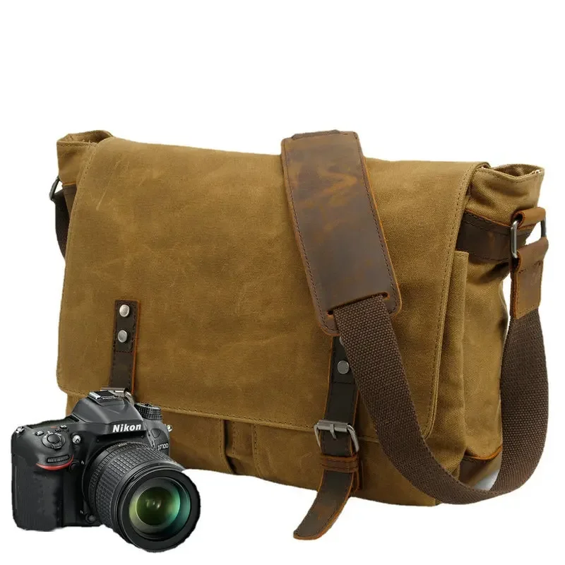 New Vintage Waxed Canvas Shoulder Bags Shockproof DSLR Camera Bag Waterproof Canvas Casual Bags 16928-1ND