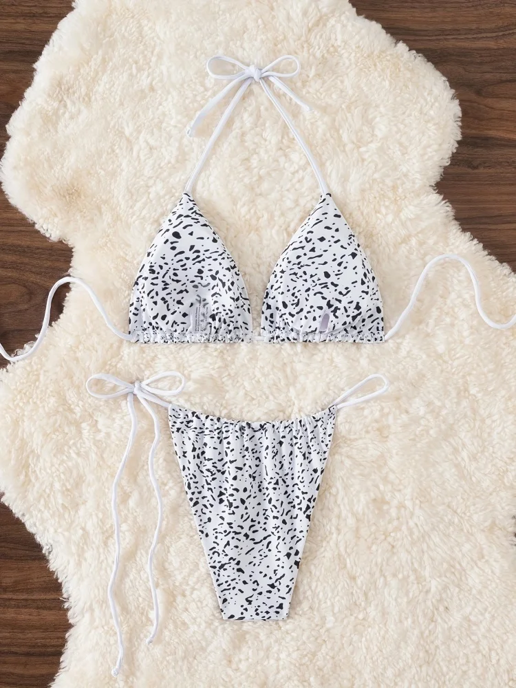 Bikini Costume da bagno donna 2026 New Spot Stampa Halter Bikini Set Sexy Lace Up Costumi da bagno Estate 2 pezzi Beachwear Costume da bagno femminile