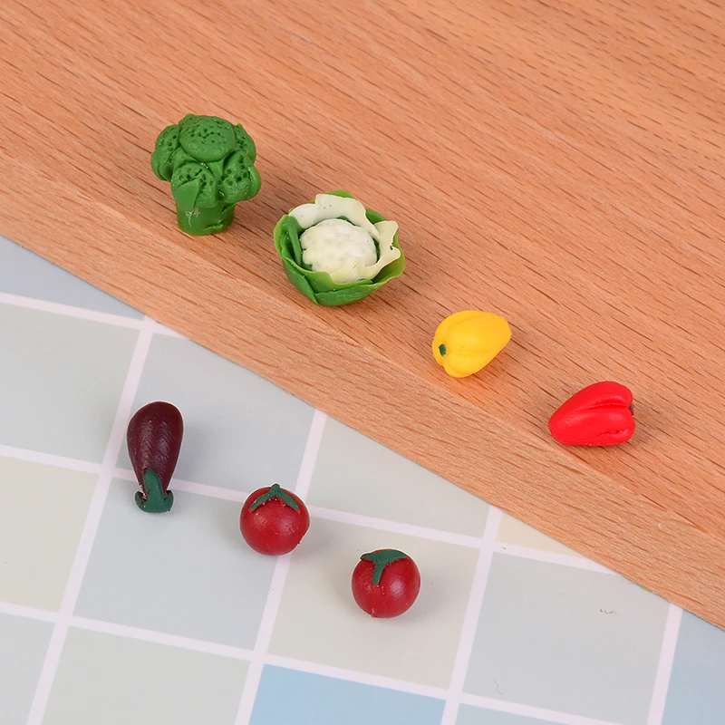 7Pcs/set 1:12 Dollhouse Miniature Vegetable, Broccoli, eggplant, peppers, tomatoes Pretend Play Food Mini Kitchen Doll House Toy