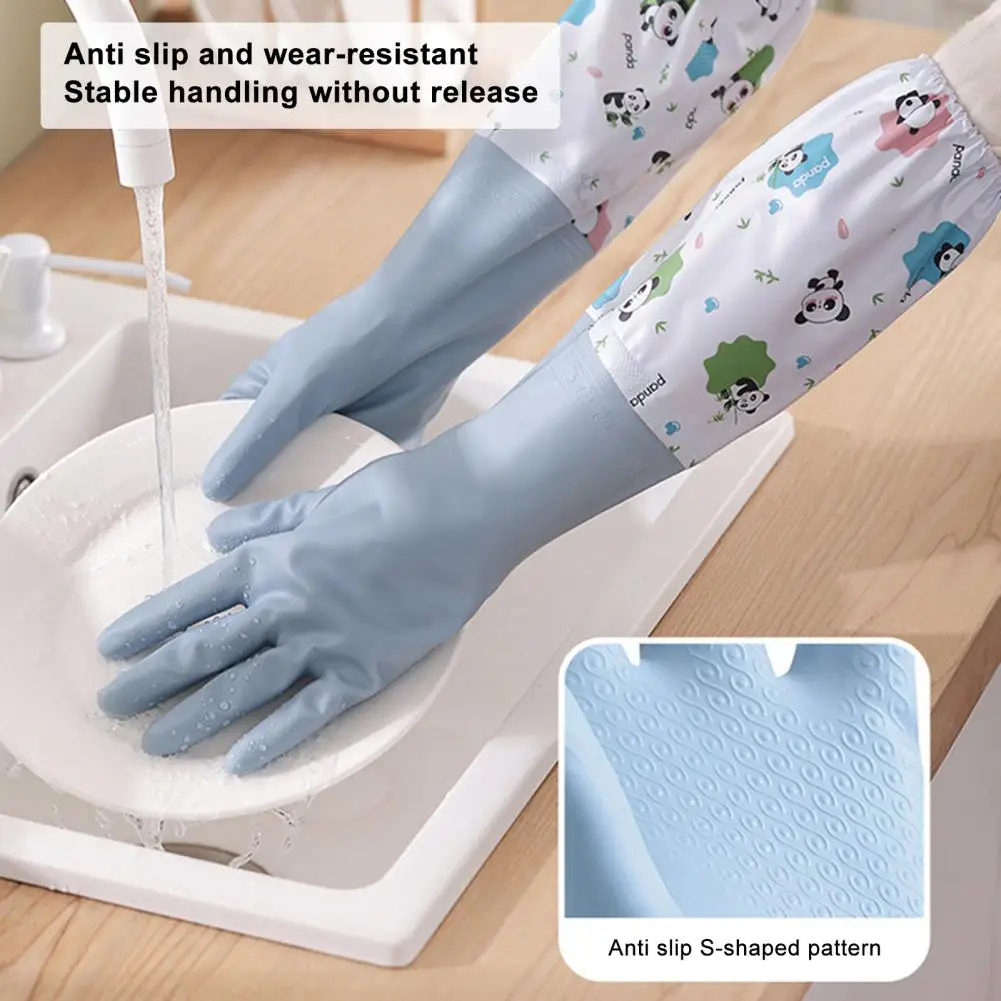 Cute Patterned Cleaning Gloves Waterproof Plush Panda Dishwashing Gloves Cute Warm for Kitchen Housework Wash Gloves