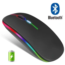 Mysz bezprzewodowa mysz komputerowa RGB Bluetooth cichy akumulator ergonomiczny Mause z podświetlany diodami LED USB myszy na PC Laptop