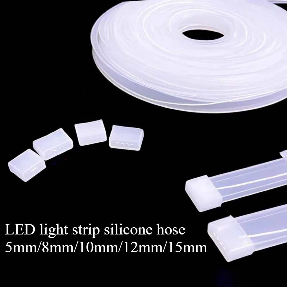 

LED light strip Connector Silicone Tube Flexible Strip Light 5/8/10/12mm ，for Bare board light strip Rope End Cap Cover Hose