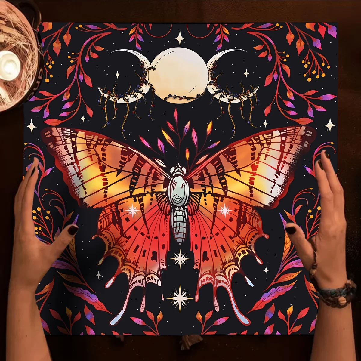 VIKAMA 2/4PC Phantom Butterfly Secret Garden Tablecloth Colorful Butterfly Totem Tarot Divination Meditation Room Decoration