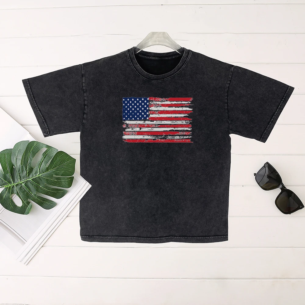 Seeyoushy American Flag Print Women's T-shirt 2023 Summer Women's Short Sleeve O-neck Top Y2K Trend Streetwear Independence Day