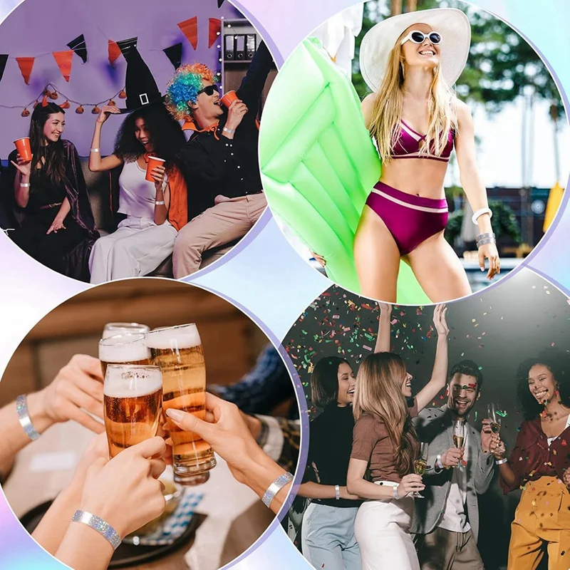 

300 шт. голографические пластиковые браслеты для вечеринок, водонепроницаемые регулируемые браслеты 3/5 х 9,84 дюйма-VVBC