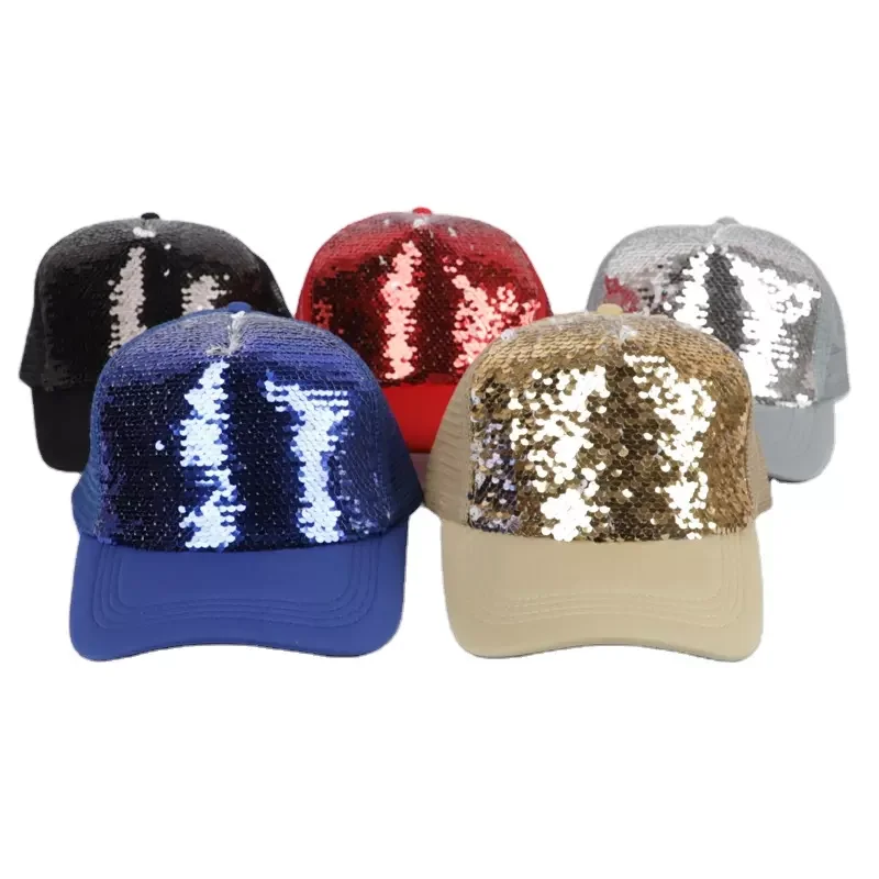 Fashion Sublimation Blank Shiny Sequin Hats Baseball Caps Solid Color Unisex Christmas Party Decorative Accessory for DIY Gifts