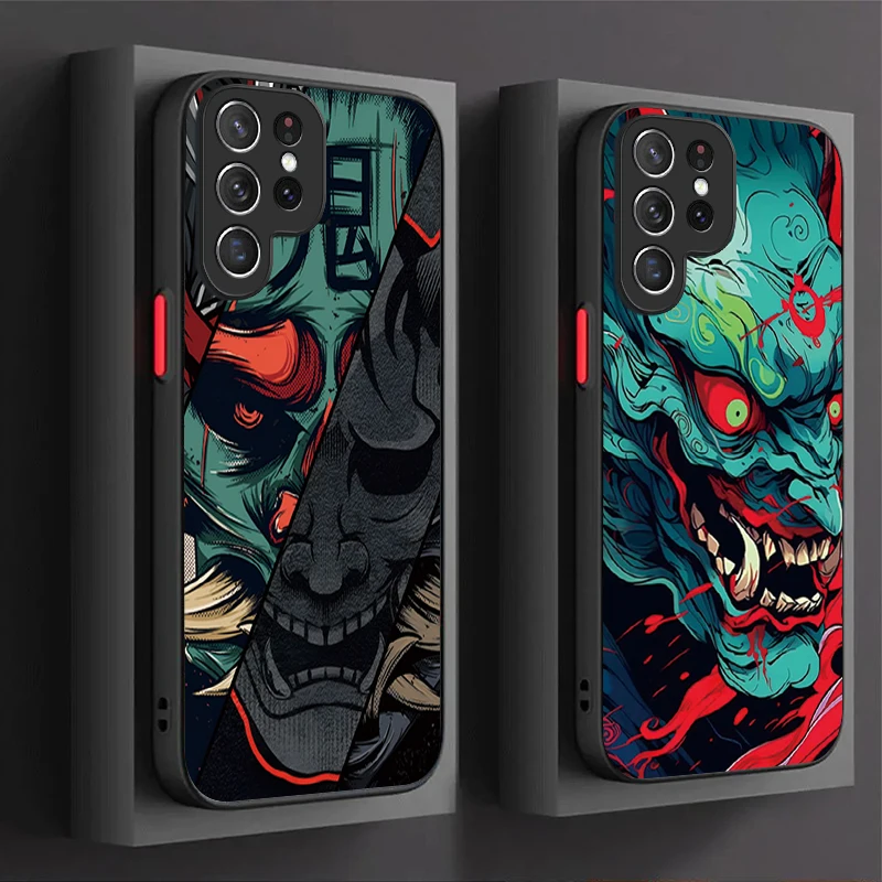 Japan Ghost Face Samurai Matte Hard Case For Samsung Galaxy S24 S23 S22 Ultra S21 S20 FE S10 Plus Note 20 10 A15 A25 A35 A55