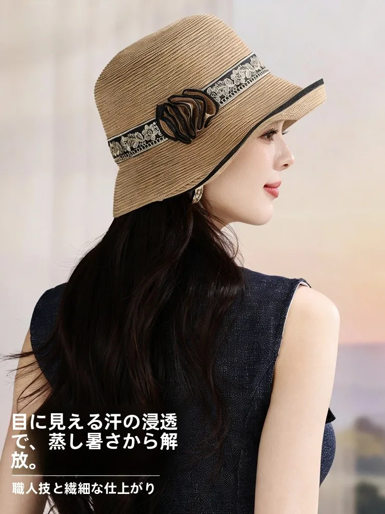 women's-summer-fashionable-wide-brim-jazz-hat-beach-travel-versatile-embroidered-floral-cap-adjustable-round-top-polyester-fiber