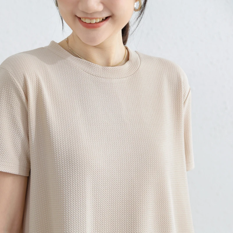 فستان ميدي بقصة A-line للتنحيف، برقبة دائرية وأكمام قصيرة، محبوك، ملابس خارجية صيفية للنساء ذوات المقاسات الكبيرة، فستان أساس...