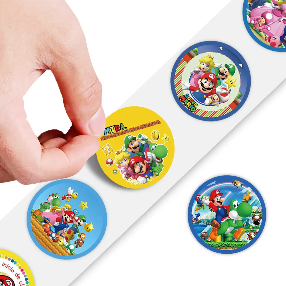 500pcs/Roll Cartoon Cute Super Mario Sealing Sticker DIY PVC Laptop Decals Decoration Stiker Reward Gift Toys