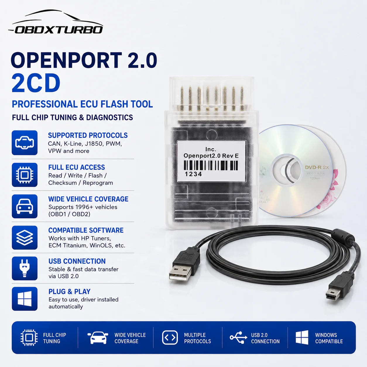 Full-Chip OpenPort 2.0 J2534 Pass-Thru-Schnittstelle OBD2-Diagnosetool ECU-FLASH-Chiptuning-Scanner für Mercedes-Benz ECU-Code-Programmierung, Lesen, Schreiben, Flash-EEPROM,