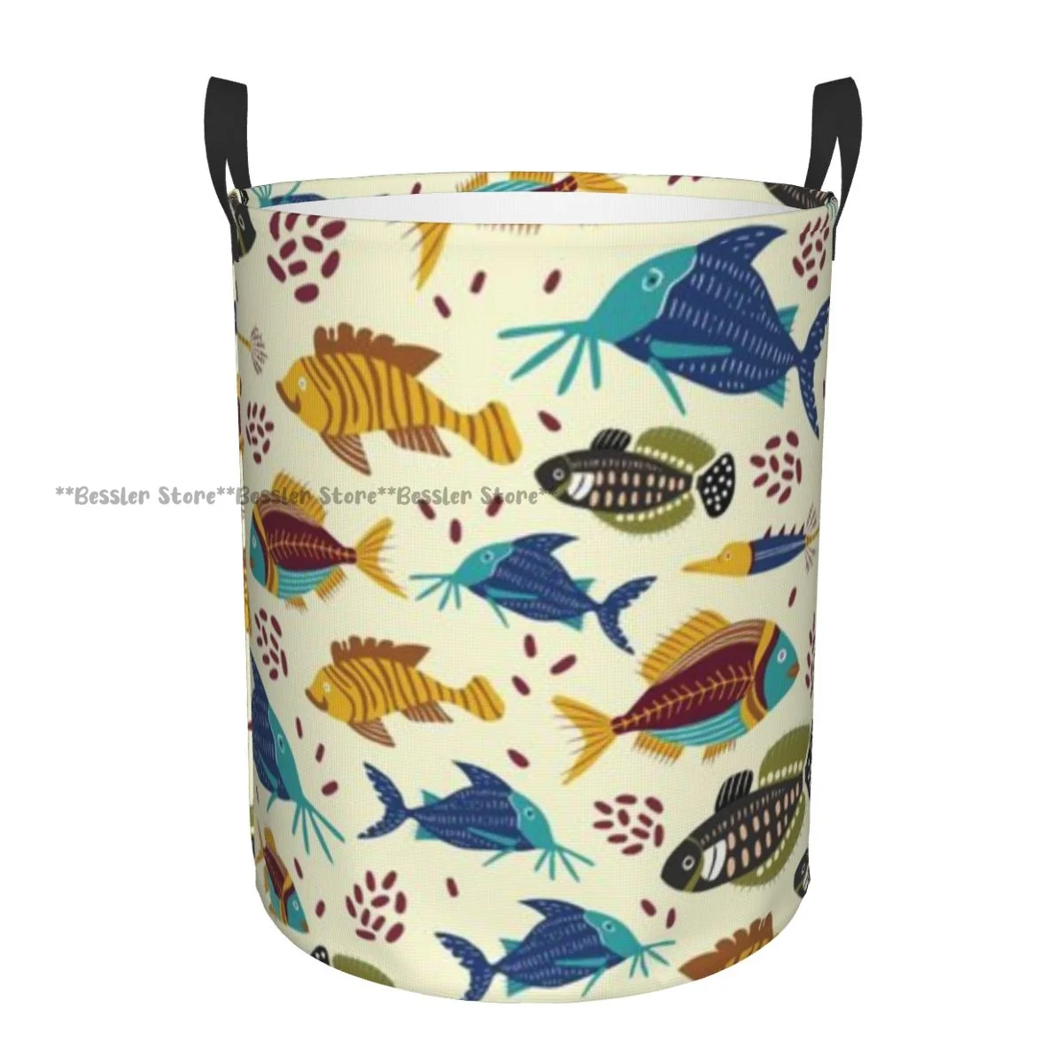 

Корзина для белья с цветным рисунком рыбы, круглая корзина для хранения, складная корзина, ведро для одежды, органайзер