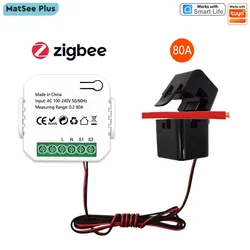 Tuya Smart Life-Moniteur d'énergie Zigequation, pince de capteur de courant, moniteur d'application, statistiques de l'alimentation électrique, 80A, 110V, 240V, 50Hz, 60Hz