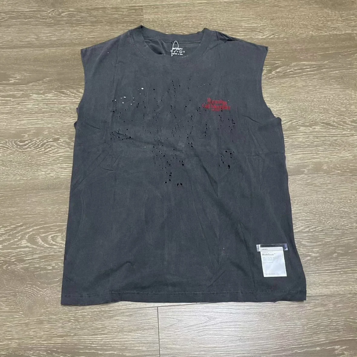 SATISFY 10th Anniversary Limited Vintage Ink Splashing Crew Neck Printed Wormhole Vest T-Shirt