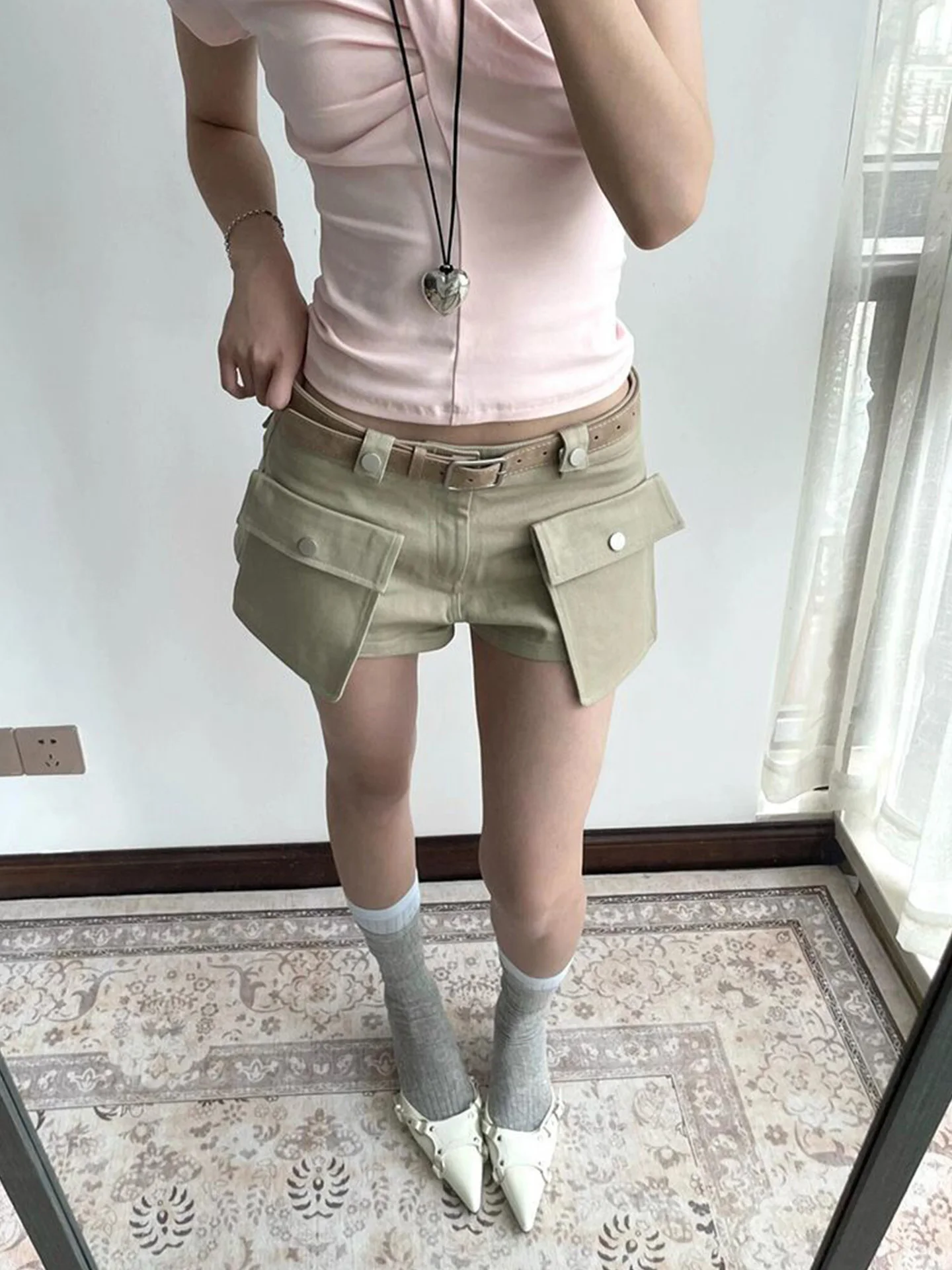 Women American Retro Goblin Core Low Rise Grunge Cargo Shorts Punk Designer Y2K 2000s Kpop Hot Pants Harajuku High Street Gyaru