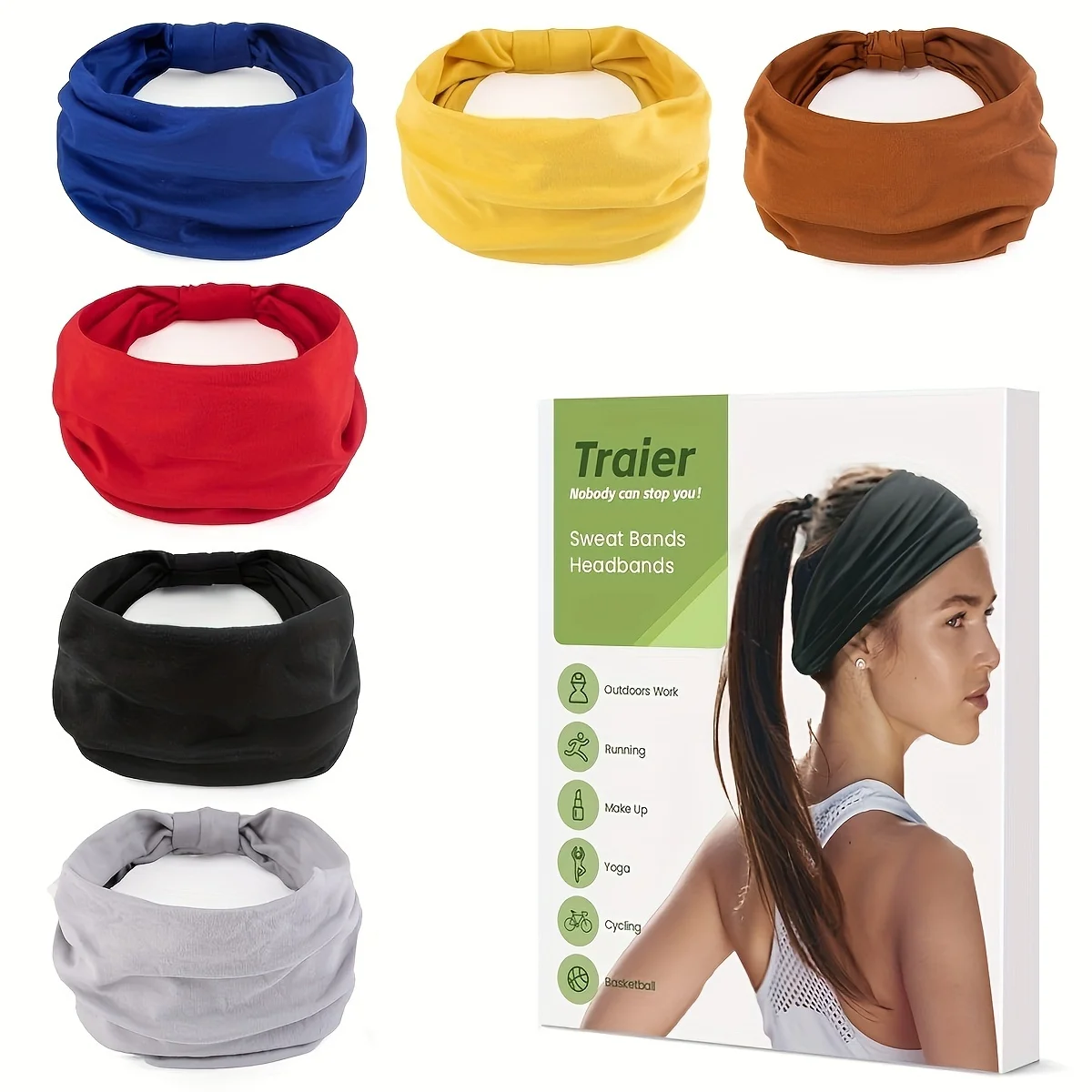 6pcs Women's Wide Headbands Solid Color Knotted Turban Thick Hair Bands Large African Head Wraps Elastic Non-Slip Yoga Workout S