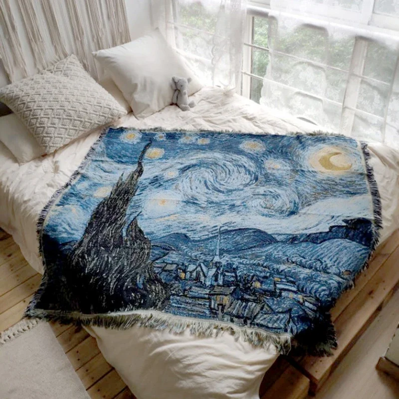 

Decorative Bed Blankets Van Gogh Star Blanket Starry Night Thick Bedroom Bedspread Tablecloth Tapestry Home Decor Tapestry