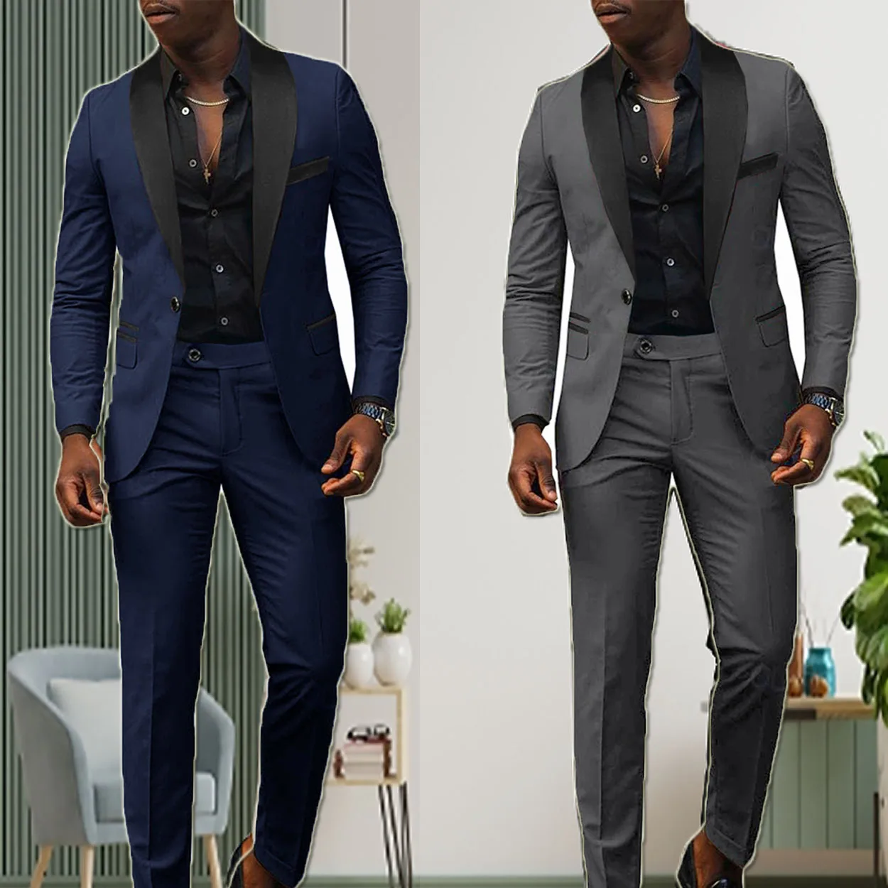 

Men's Business Casual 2 piece Suits Comfortable Breathable Slim-fit Side Slit Single-button Suit Jacket+Trousers tuxedo Coats