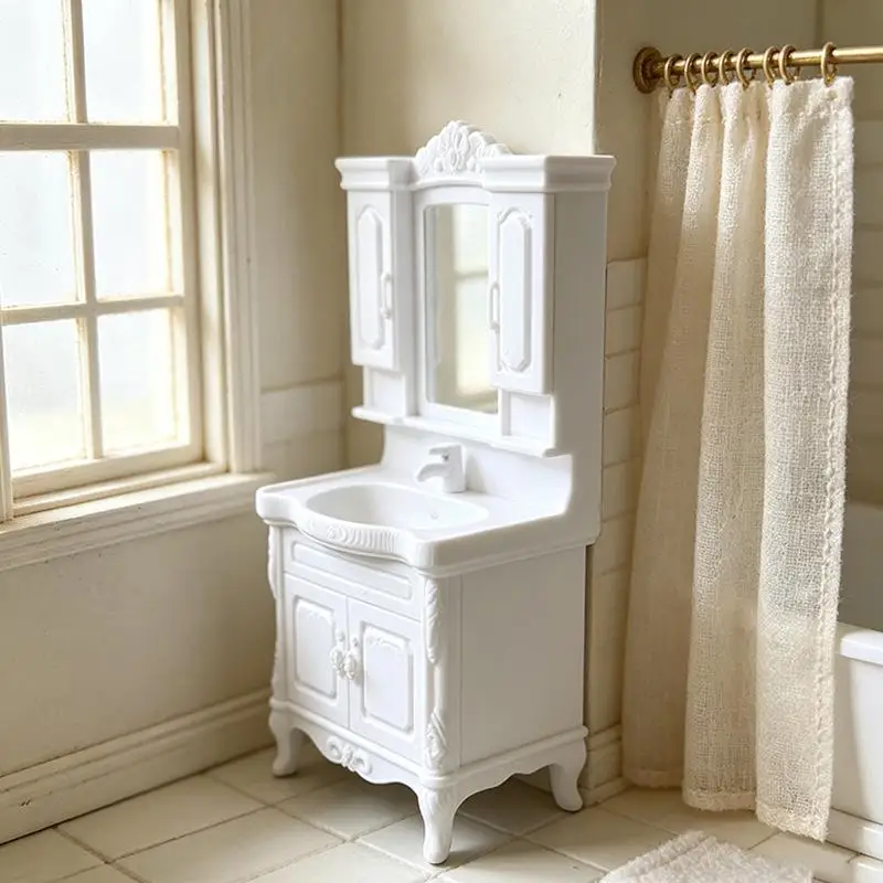 【F】1Pcs Doll Home Bathroom Furniture Decor Toy 1/12 Dollhouse Miniature Bathroom Handwashing Platform Model DIY Accessories