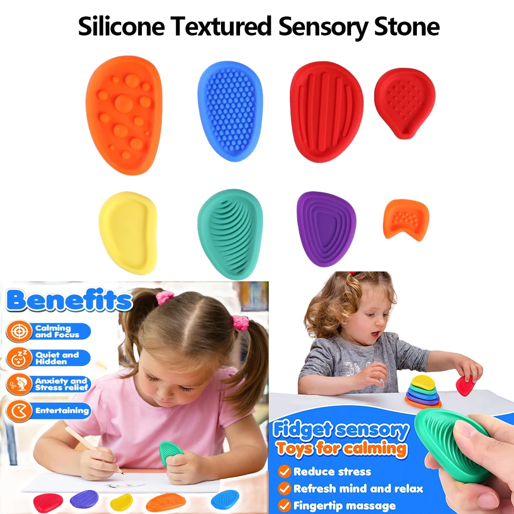 6/8pcs Silicone Textured Sensory Stone Release Stress Relief Emotional Stress Relief Sensory But Sad Disappearance Toys