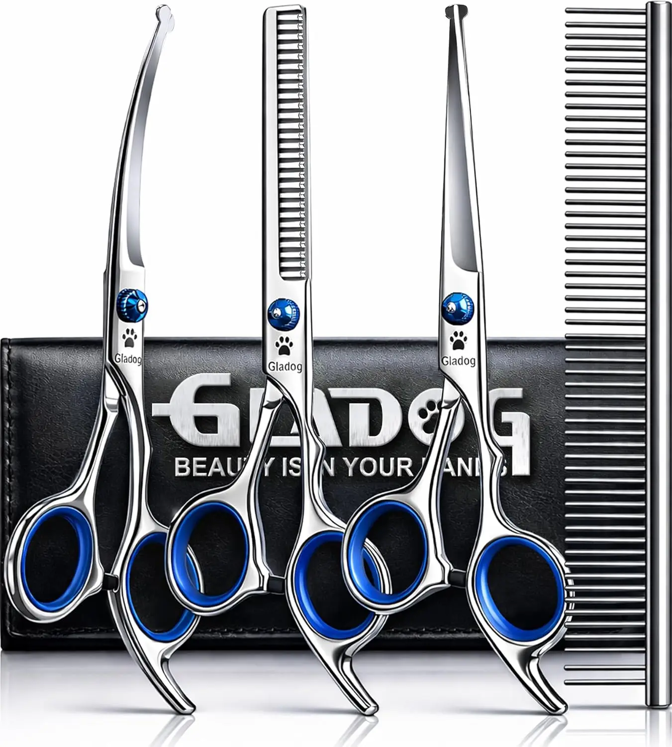 

5-in-1 Pet Grooming Scissors Set with Safety Round Tips, Heavy Duty Shears for Dogs & Cats