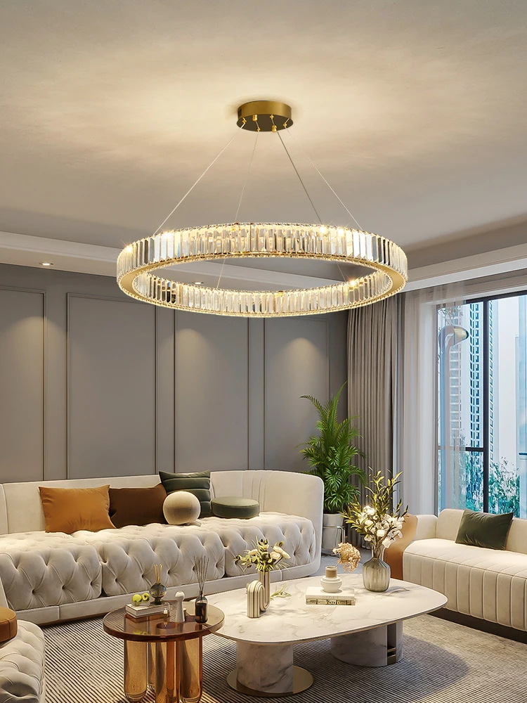 Light luxury crystal chandelier living room main light bedroom dining room modern and simple stainless steel villa lighting