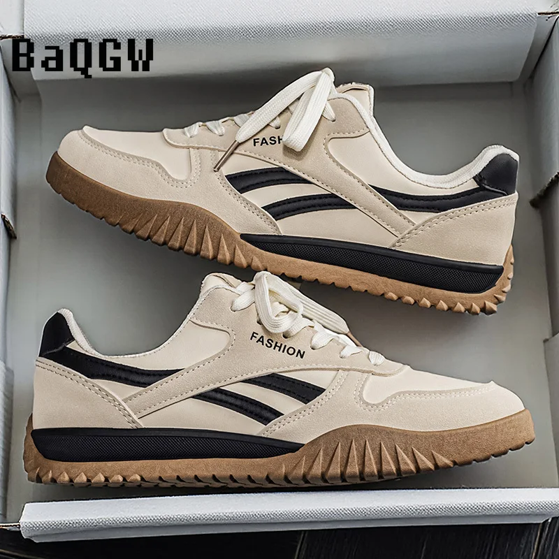 

2026 Spring Unisex Retro Beige Striped Low-Top Sneakers Wavy Sole Casual Walking Shoes for Daily Commute Streetwear