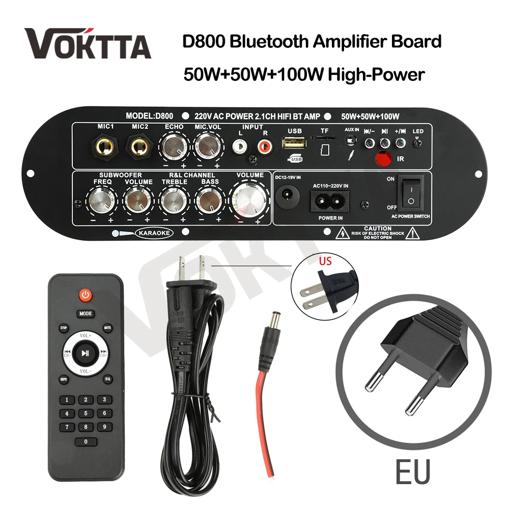 

DC12-19V/AC110-220V 2,1-канальный D800 плата усилителя Bluetooth 2,1-канальный 50 Вт + 50 Вт + 100 Вт Выход высокой мощности