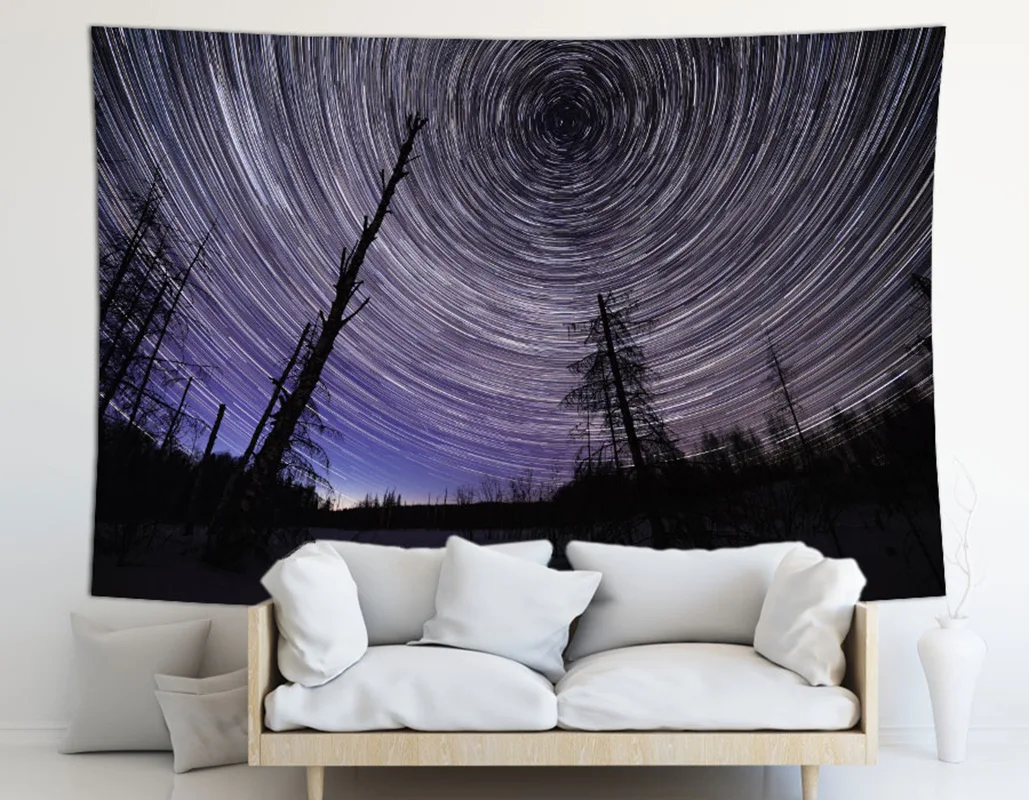 

Beautiful Forest Night Starry Night Decorative Tapestry, Fantasy Aurora, Bedroom, Home Decoration