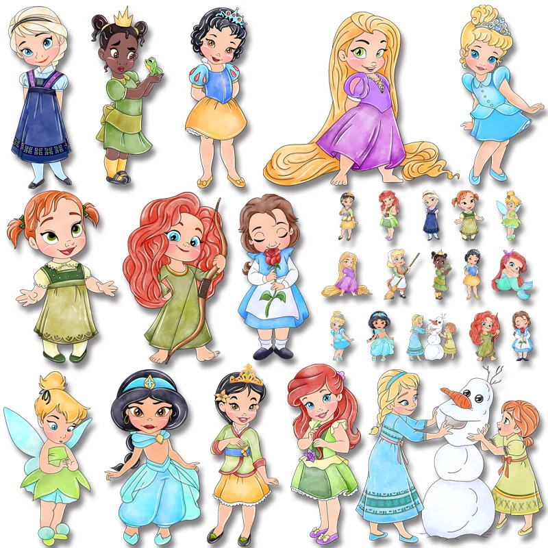 Cartoon Character Princess Rapunzel Jasmine Elsa Anna Iron On Transfer Clothing Thermoadhesive Patches Applique Decor