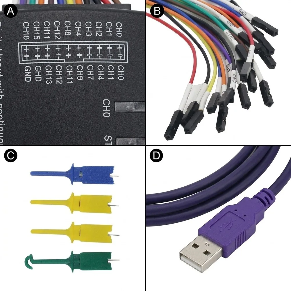 USB For logic Analyzer for FPGA Microcontroller Debug 16 Channels Up to 100MHz Sampling with Adjustable Trigger