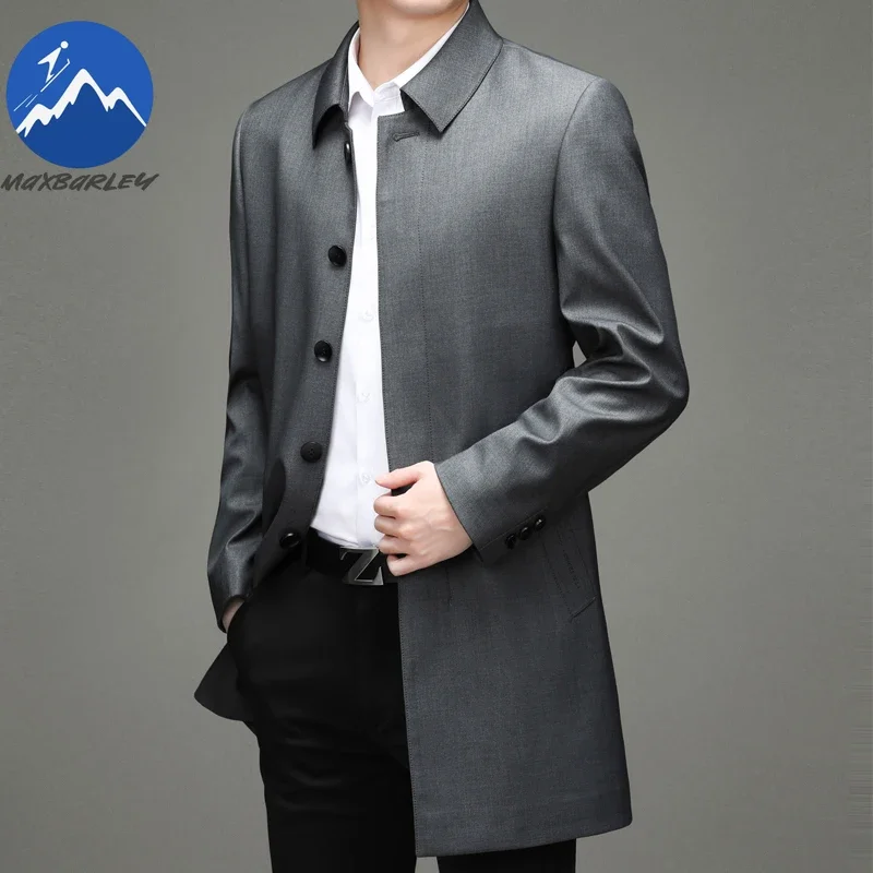 

Maxbarley Luxurious Trench Coat Men 2025 Autumn Business Casual Windbreaker Trench Jackets Man Solid Streetwear Long Overcoat