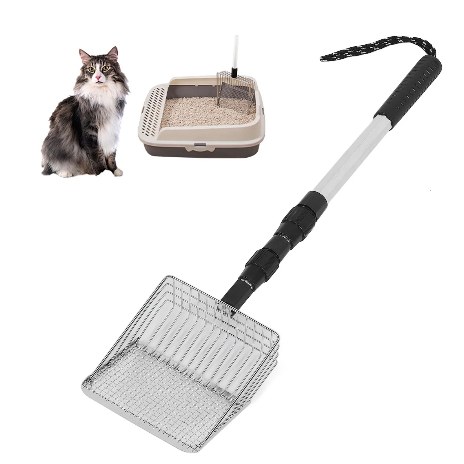 Chicken Poop Scooper Anti Stick Stainless Steel Stretchable Long Handle Sifting Shovel Chicken Coop Accessories Cleaning Tools