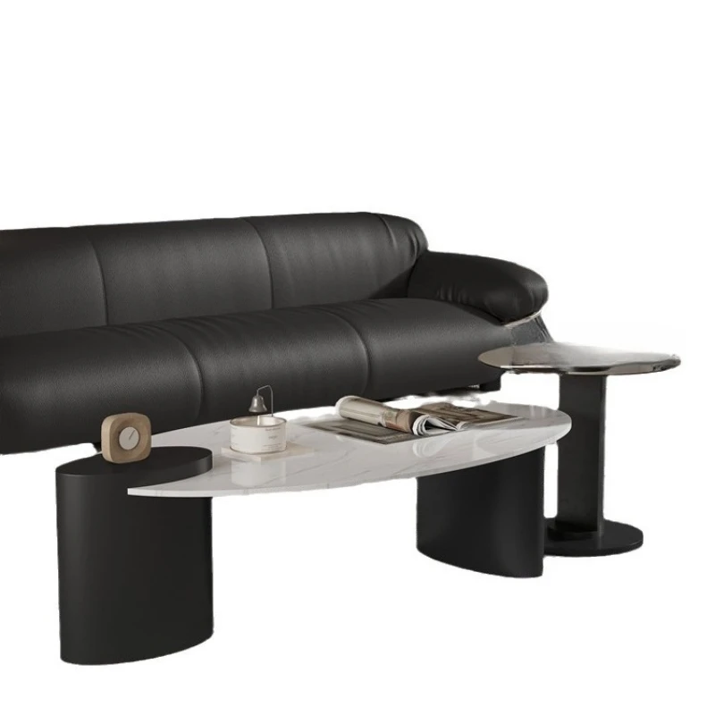 

Coffee table oval Italian living room home rock slab combination small apartment light luxury high sense