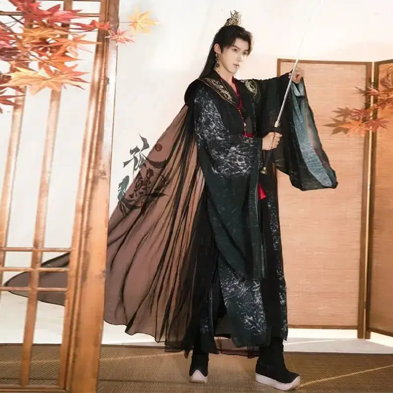 Costume de cosplay Hanfu pour homme, costume traditionnel chinois Hanfu pour homme, brodé, noir, taille 3XL