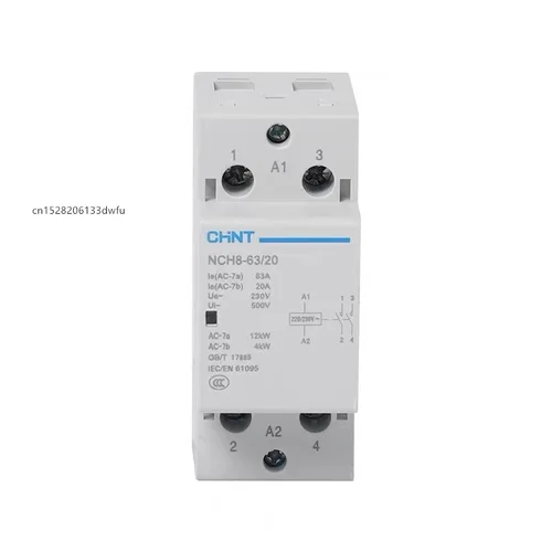 Imagen 2 del producto CHINT NCH8 20A 25A 40A 63A Contactor de CA para el hogar con carril Din 220V 230V 380V 400V 1NO1NC 2NO 2NC 4NO 1 individual 3 trifásico