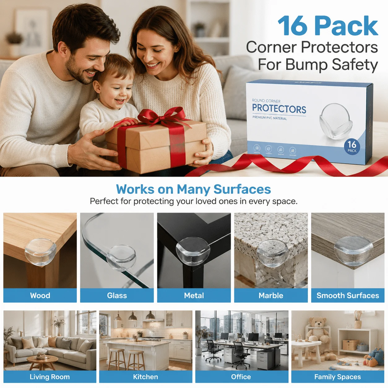 16 Pack Transparent Adhesive Corner Guards, Flexible Table and Furniture Corner Protectors for Home Surfaces view 6
