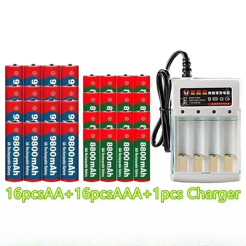 Alkaline rechargeable battery, equipped with computer charger, watch, radio, electronic games, digital camera, 1.5V, AA, 9800mAh