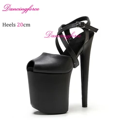 Black Matt 8Inches 20cm Popular Stripper Pole Dance Shoes Sexy Platform High Heels Women Summer Cross Strips Sandals Female