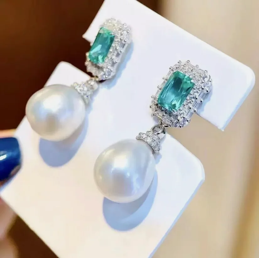 

elegant 10-13mm south sea drop white pearl dangle earring 925s