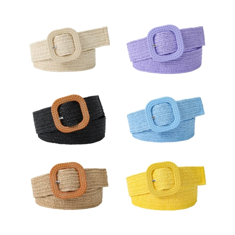 

Adjustable Buckle Waist Belt Women Elastic Belt Weave Braided Belt Wide Waistband Colorful Straw Vintage Bohemian