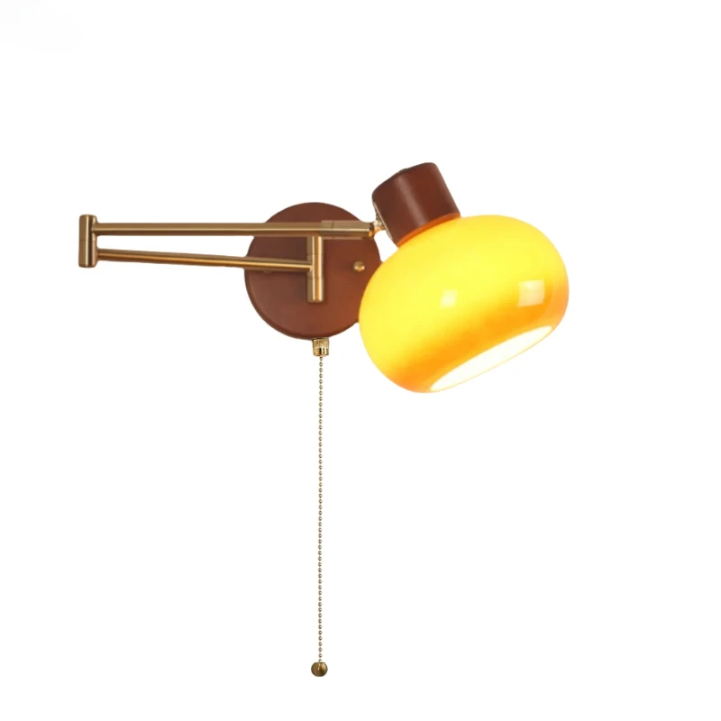 

Middle Ancient Style Bedroom Bedside Wall Light Movable Rocker Arm Lamp LED Cream Wind Folding Telescopic Study Reading Light
