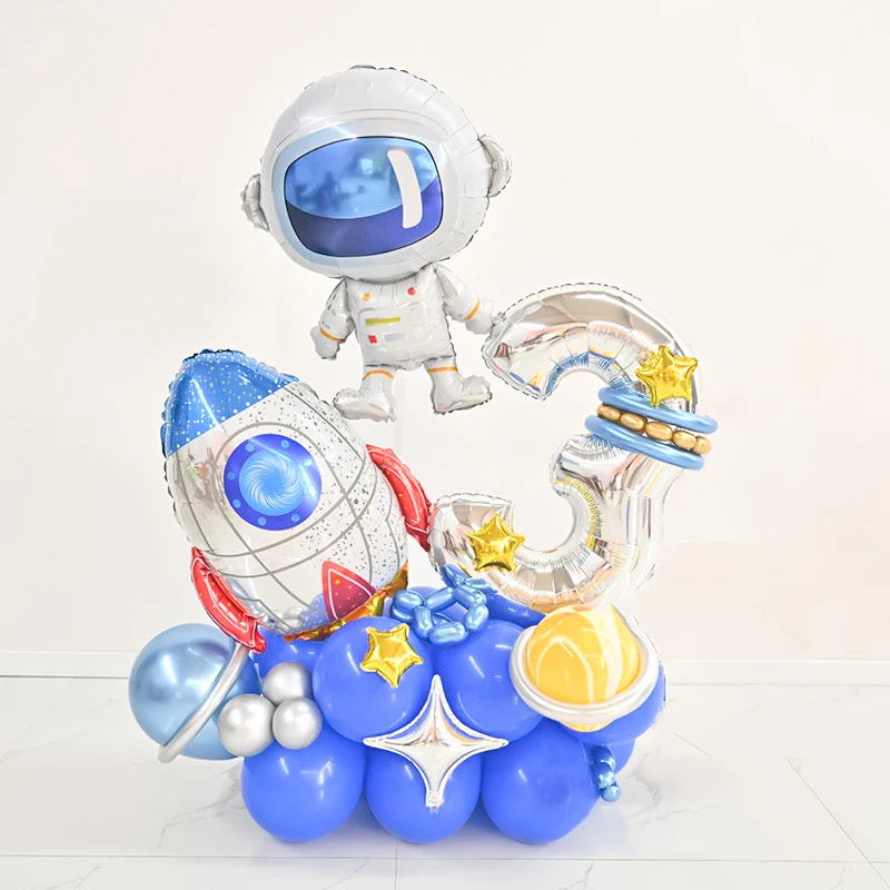 Kosmiczna impreza tematyczna Astronauta Rakieta Numer Balony foliowe Chłopiec Dekoracje urodzinowe Dzieci Baby Shower Party Supplies