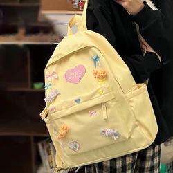 Women Cute Student Bookbag Large Capacity Simple Bow Candy Backpack Zipper Closure Kawaii Backpack Students Daily Backpack