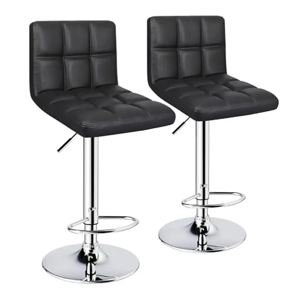 Adjustable Swivel Bar Stools Set of 2 PU Leather Stable SGS Gas Pole Modern Ergonomic Design Anti-Slip Base Metal Frame Square