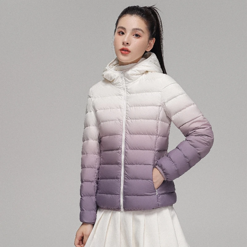 Women Luxury Designer Gradient Down Coats 2022  Autumn/Winter New Fashion Hooded Slim Fit Ultra Lightweight Keep Warm Jackets