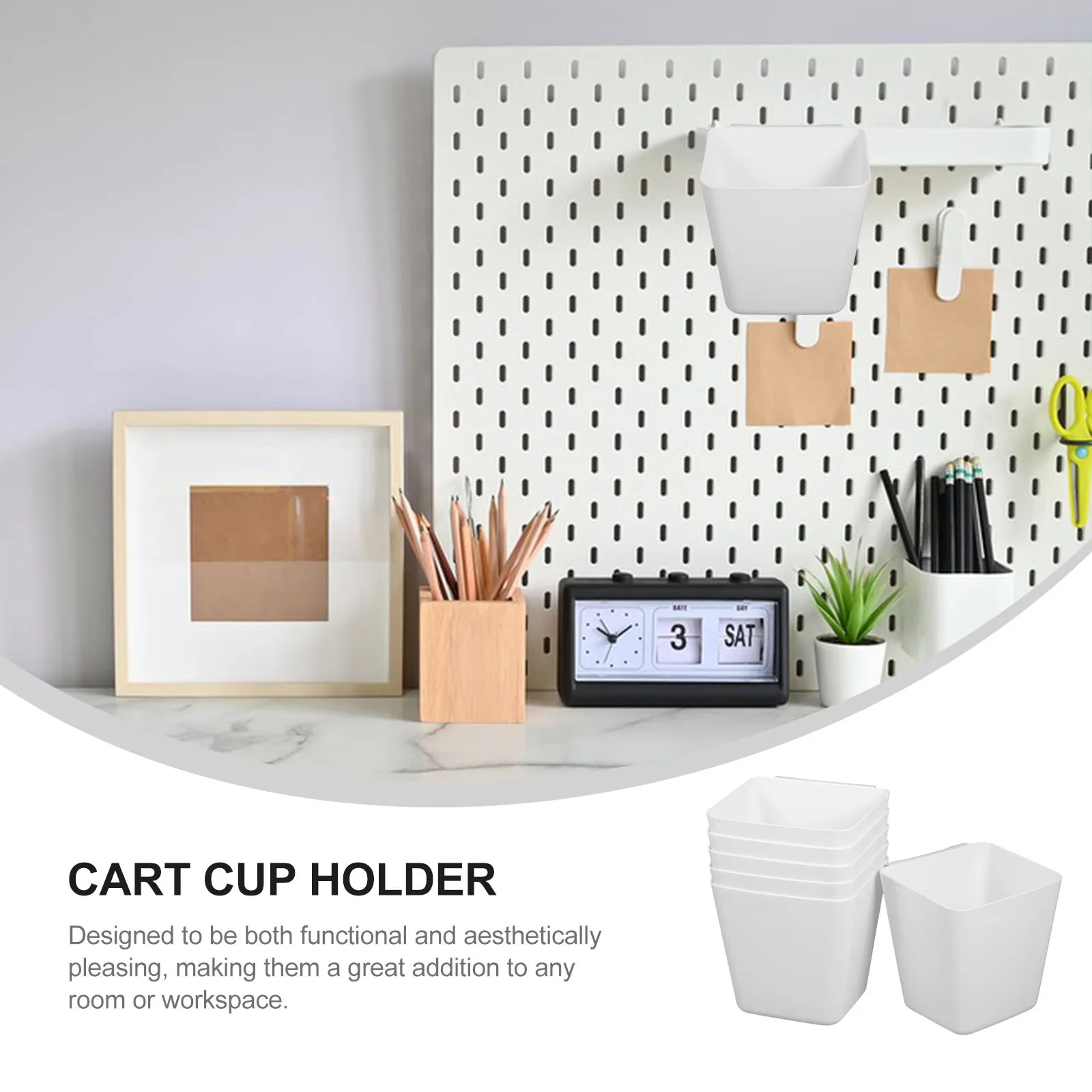 6Pcs ABS Hanging Storage Cup Small Trash Can for Rolling Cart Organizer Collecting Waste Container Hanging Cups for Rolling Cart