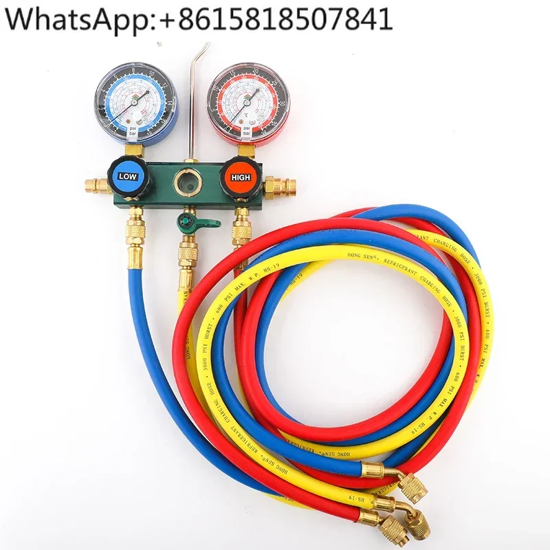 

Hongsen HS-236A Automotive Fluorine Dual Gauge Valve Air Conditioning Fluid Gauge Refrigerant Gauge R134A