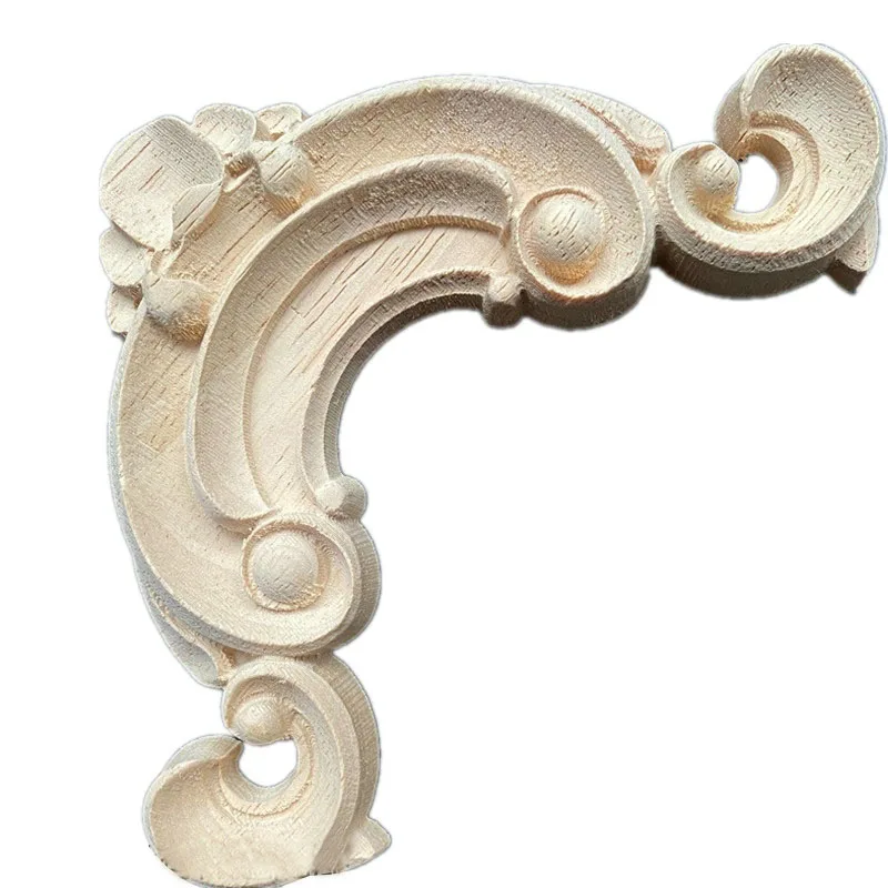 

Chinese Wind Wood Carved Corner Applique Unpainted Furniture Decorative Figurines Wooden Miniature Vintage Home Decor