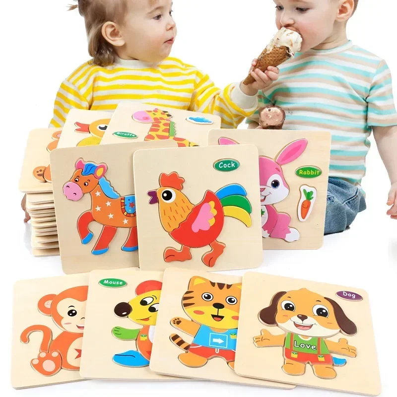 Baby Holz Puzzle Brettspiel Cartoon Tier 3d Puzzle Montessori Pädagogisches Lernen Holz Spielzeug für Kinder